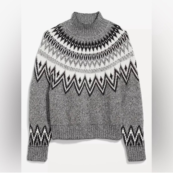 Old Navy Sweaters - Old Navy Fair Isle Nordic Mock Neck Sweater Women S Gray